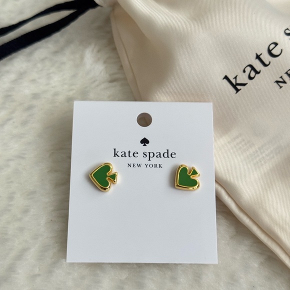 Kate Spade ' Heart logo Green and Gold Heart Studs - Picture 3 of 5
